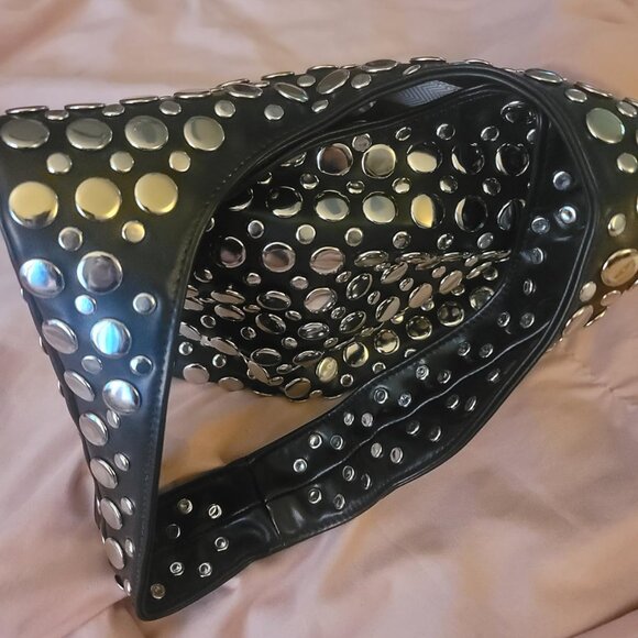 Neiman Marcus Studded Y2K Rivet Hobo Bucket Purse - Picture 4 of 8